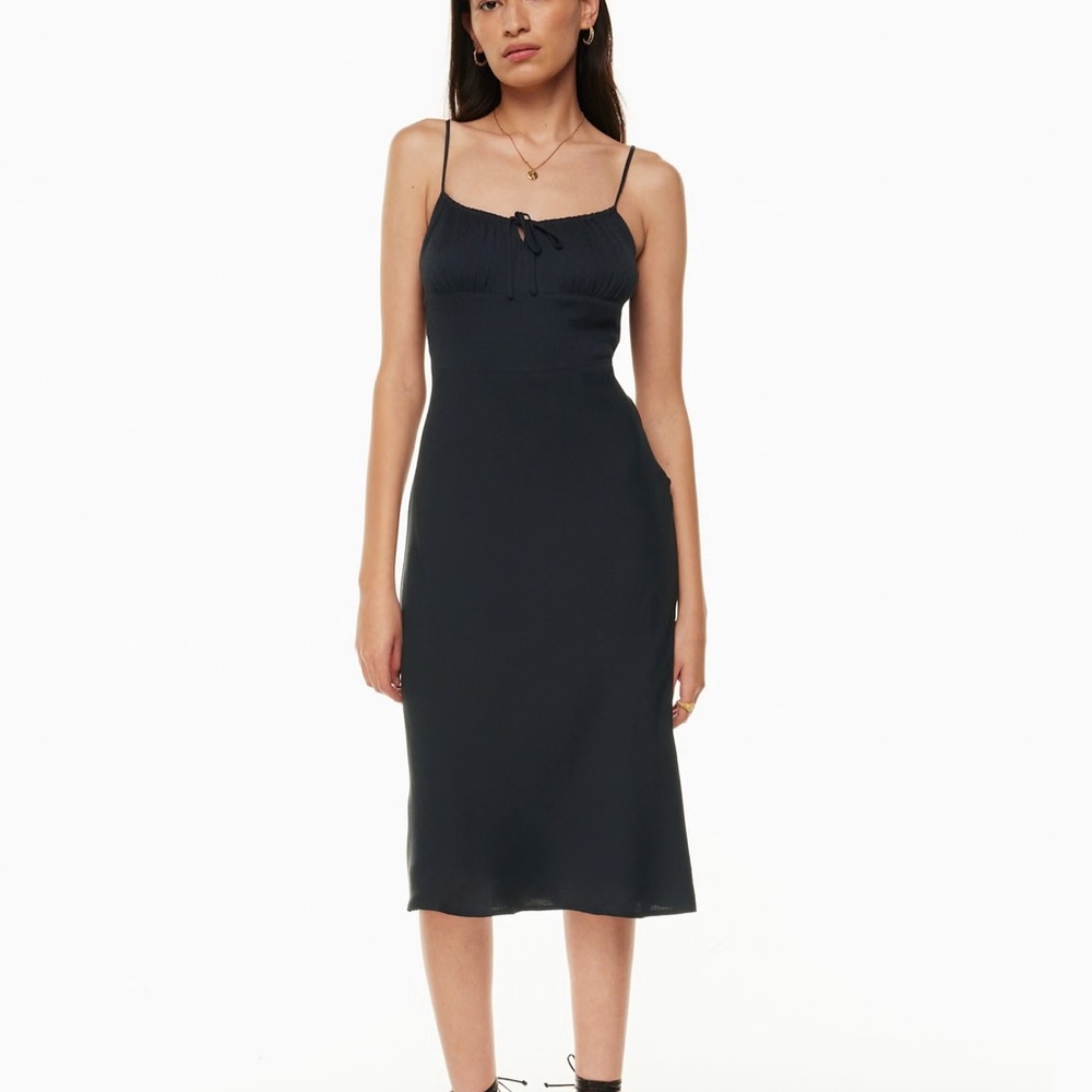 Aritzia Black Satin Midi Dress